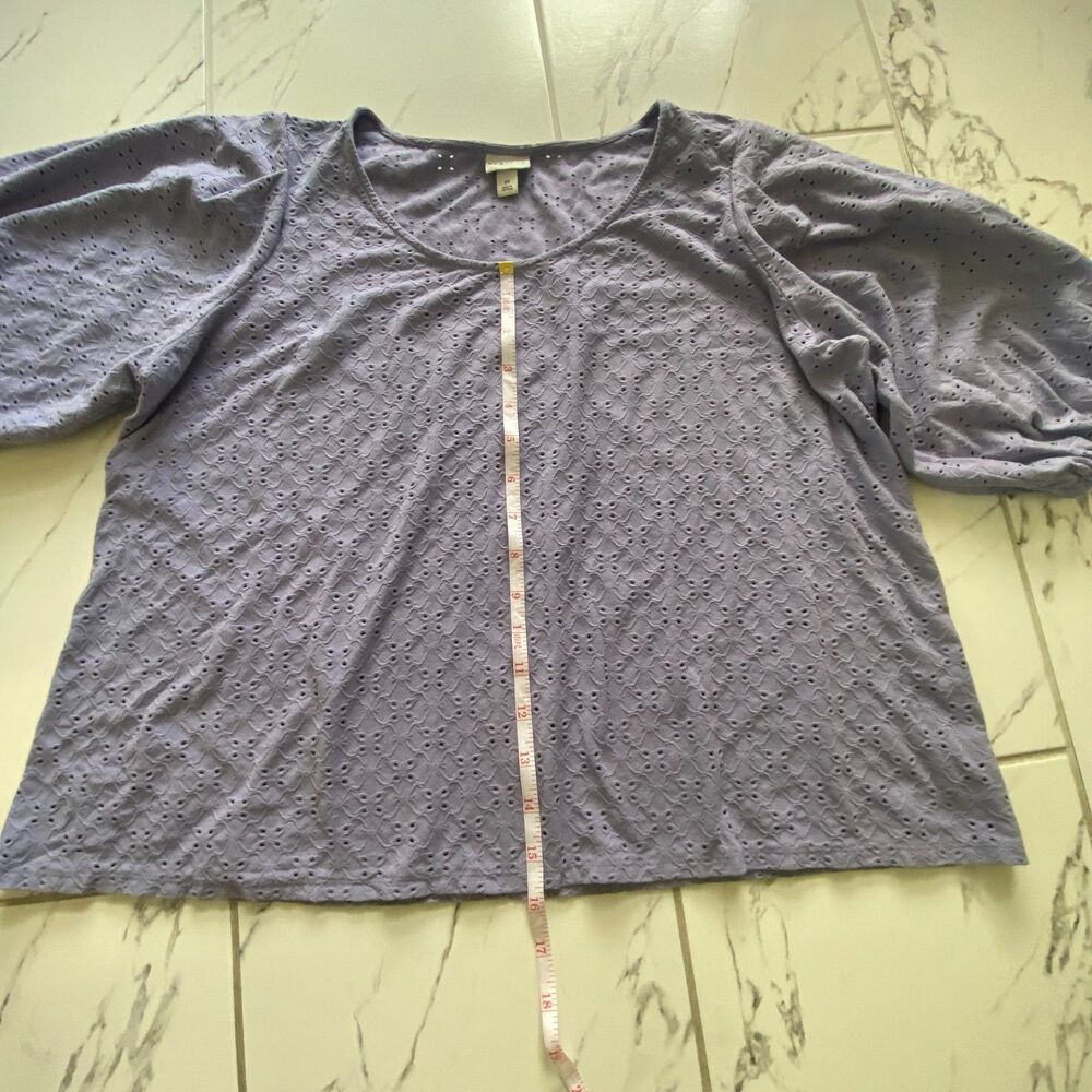 Ava And Viv Womens 2X Purple Eyelet Crochet Blouse Puff Sleeve Plus Top - Picture 6 of 10
